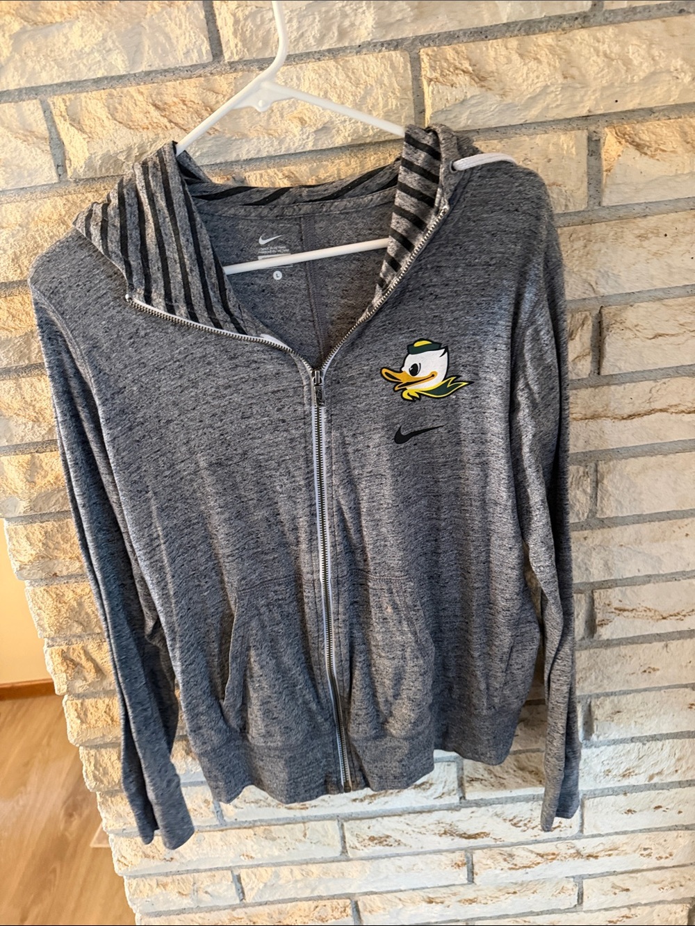 Nike Women's Gym Vintage Heather Gray Full-Zip Hoodie Oregon Duck Sz Large
